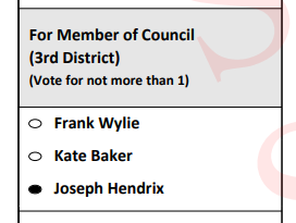 Snippet of the sample ballot showing the Ward 3 race.