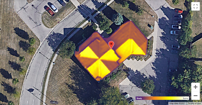 Map showing City Hall's Solar Potential