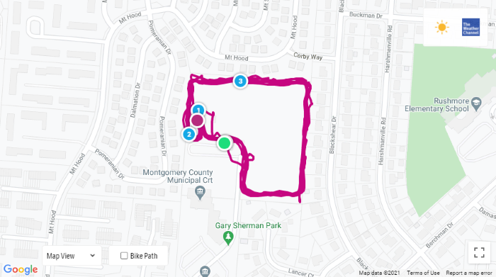 Map of my March 2021 walk/run.