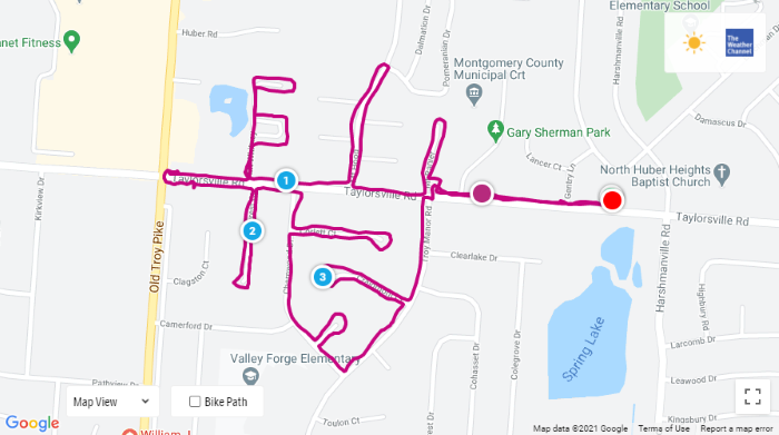 Map of my March 2021 walk/run.